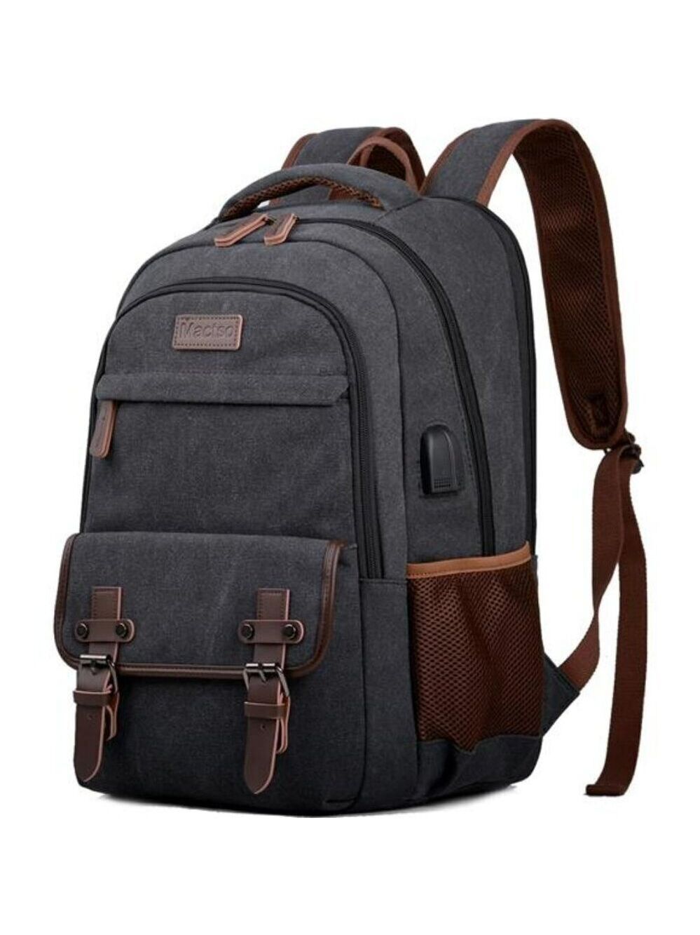 Canvas Laptop Backpack Men Women Travel School Bag Fits 15.6 Inch USB Port